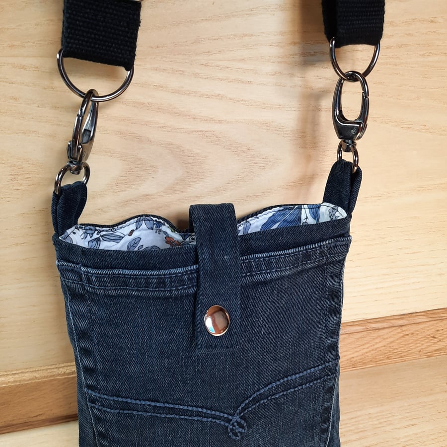 Black Repurposed Denim Cross Body Bag Finished Folksy