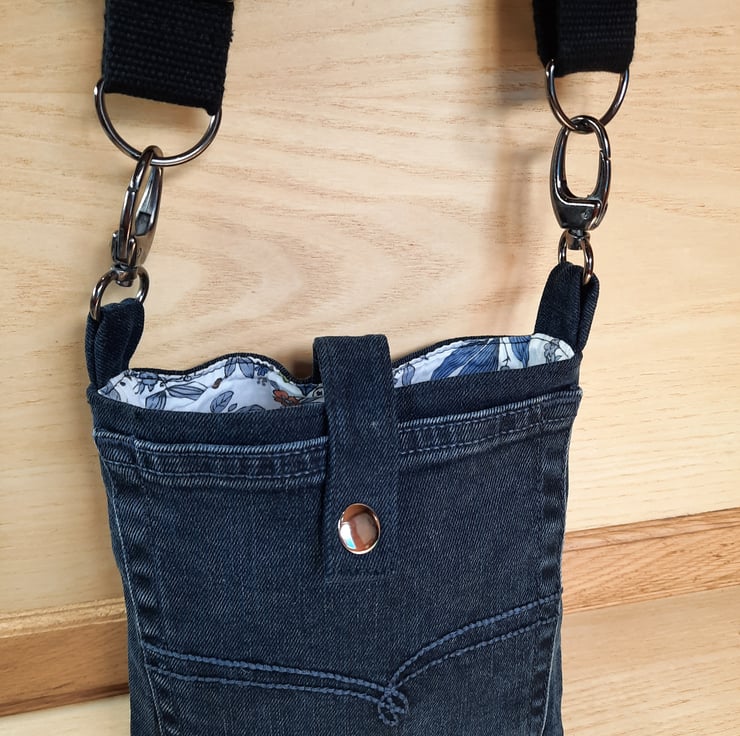 Black Repurposed Denim Cross Body Bag Finished Folksy
