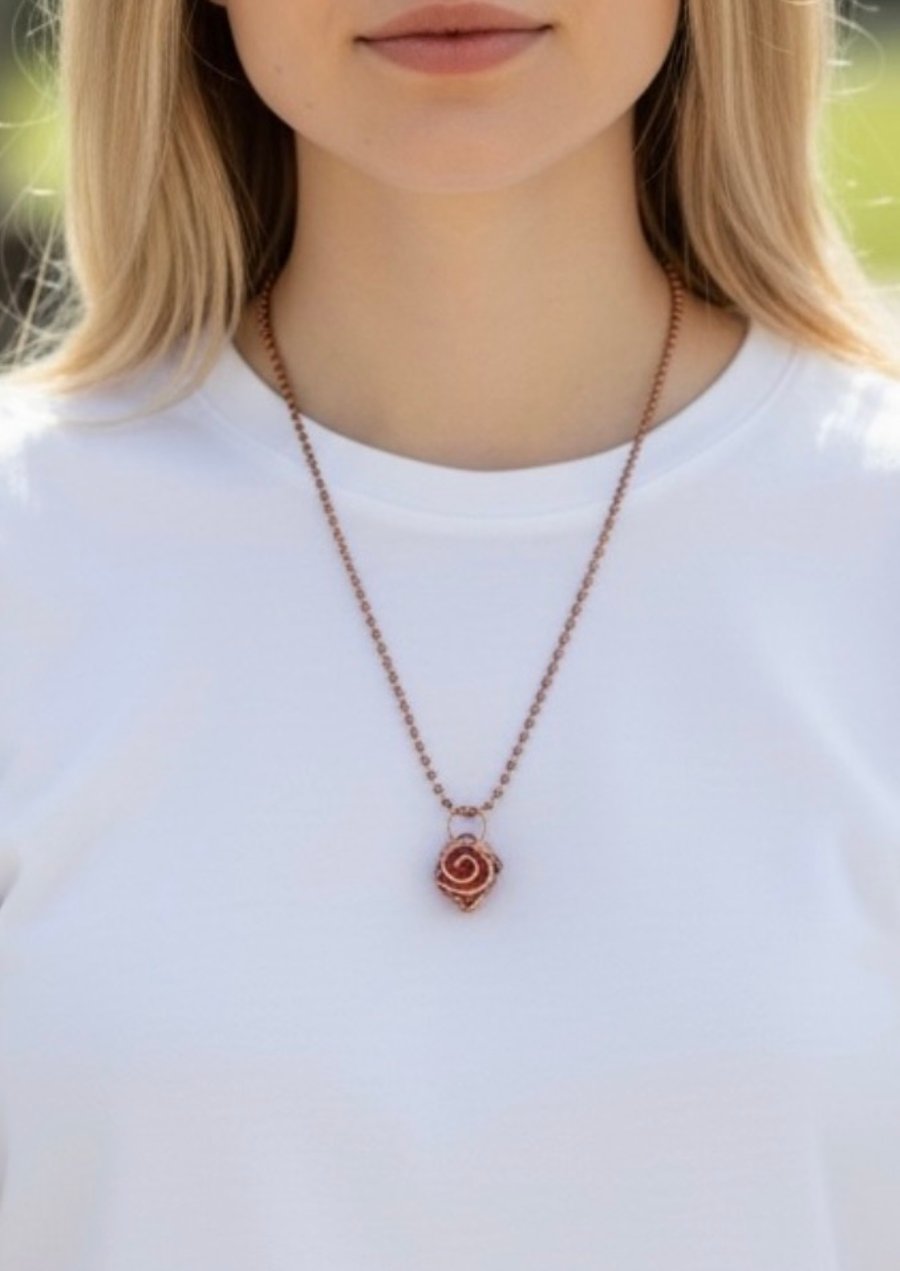 Solid Oxidised Copper Encased Lampwork Red Heart - 18”