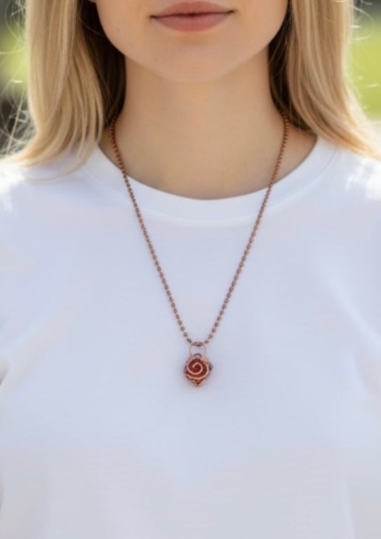 Solid Oxidised Copper Encased Lampwork Red Heart - 18”