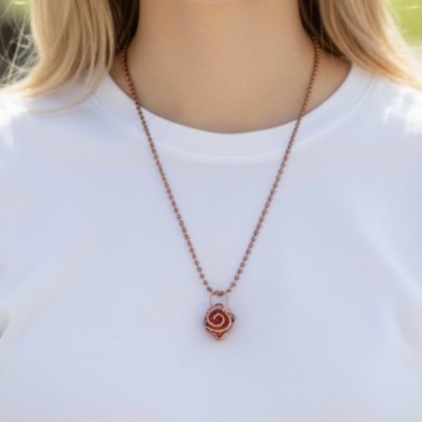 Solid Oxidised Copper Encased Lampwork Red Heart - 18”