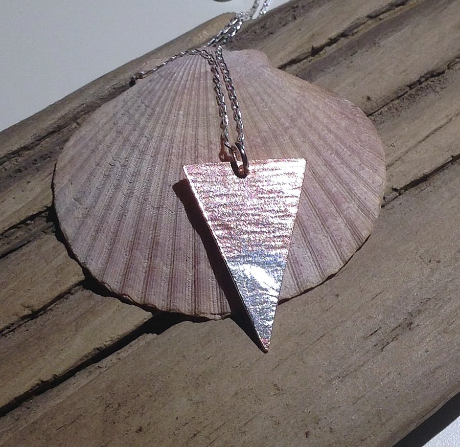 Copper Triangular Pendant Necklace with Sterling Silver - UK Free Post