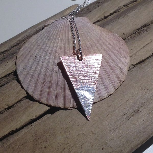 Copper Triangular Pendant Necklace with Sterling Silver - UK Free Post