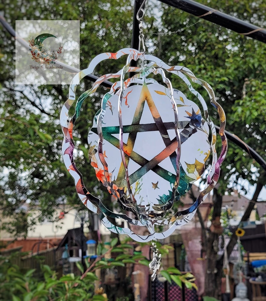 Watercolour pentagram design windspinner 