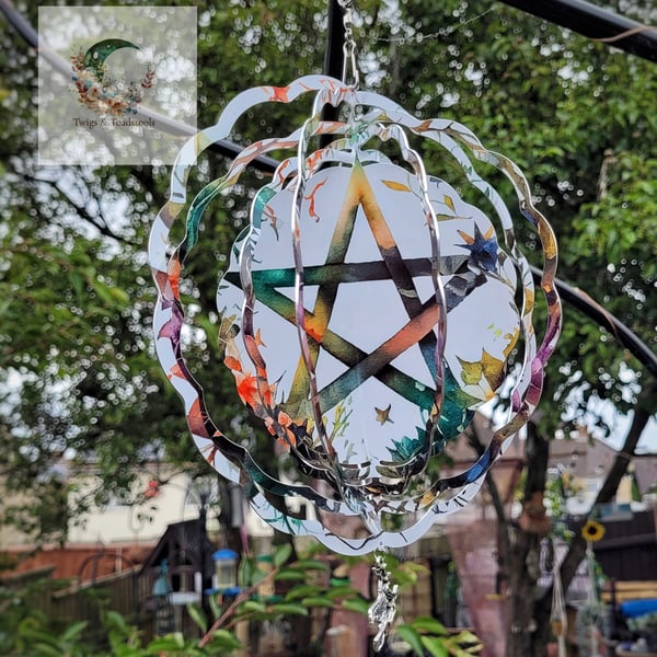 Watercolour pentagram design windspinner 