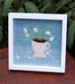 Snowdrops in a tea cup - Hand stitched with applique - recycled art