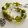 Green Mixed Bead Leaf Charm Bracelet   KCJ611