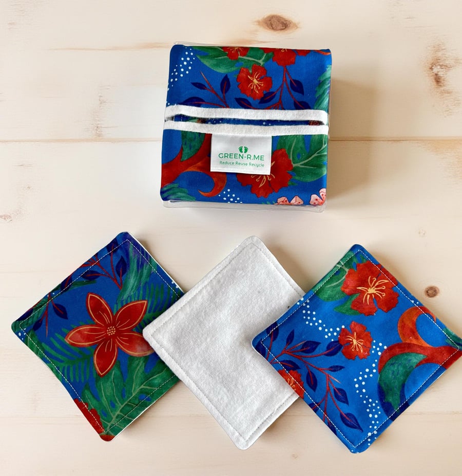 Tropical print reusable face wipes make up remover pads