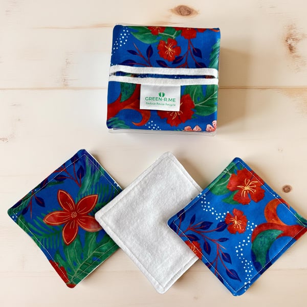 Tropical print reusable face wipes make up remover pads