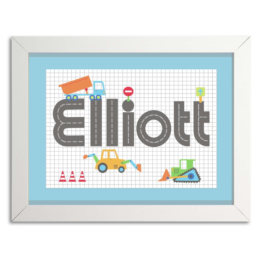 Boys Diggers Personalised Name Picture