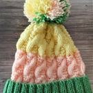 Handknit Bobble Hat. adult size super warm