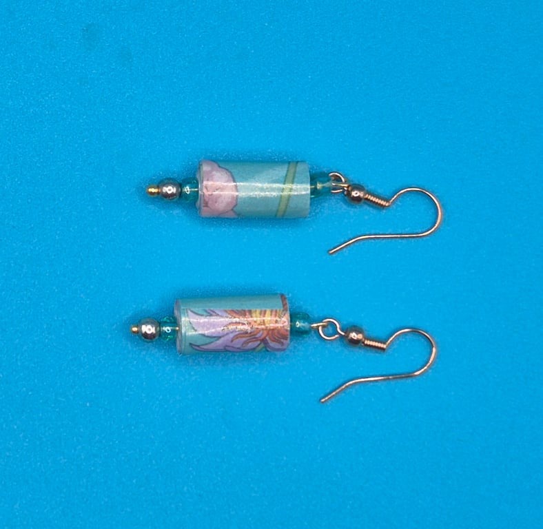 Delicate pastel flowery paper beaded earrings