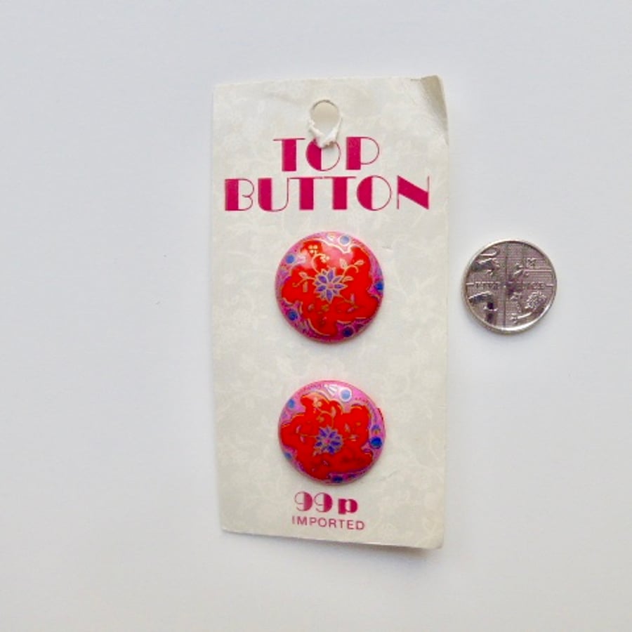  Red floral buttons, vintage buttons.