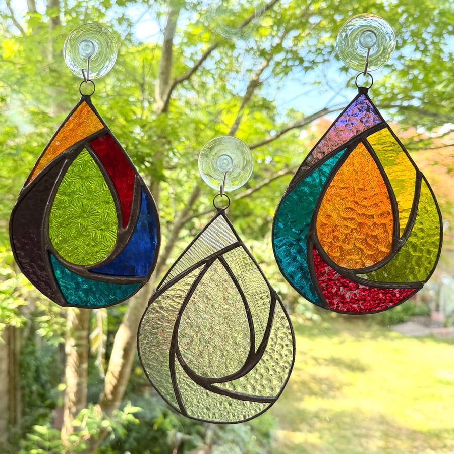 Stained Glass Raindrop Suncatcher - Handmade Hanging Decoration - Multi