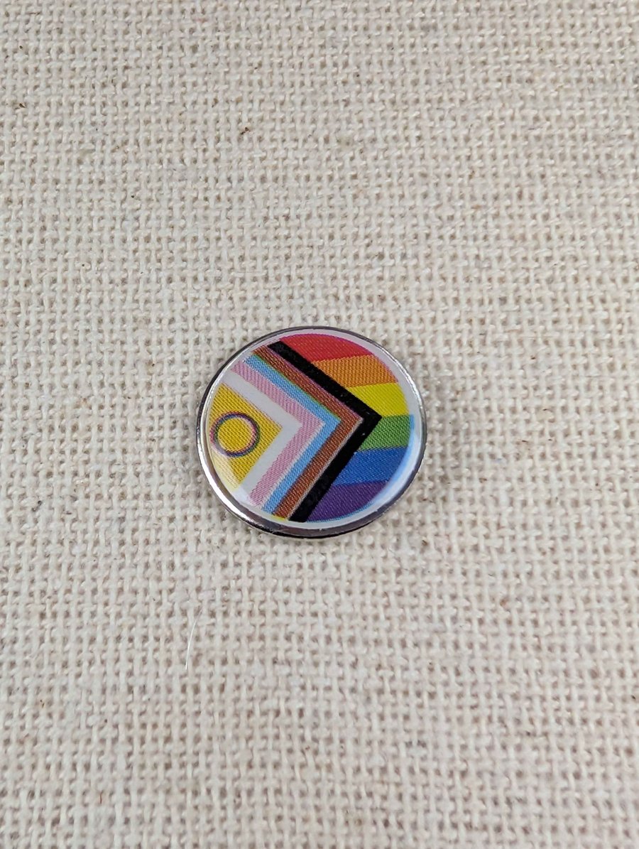 Progress Flag Pin - Pride Themed Badge - Large Resin Topped Pin Badge
