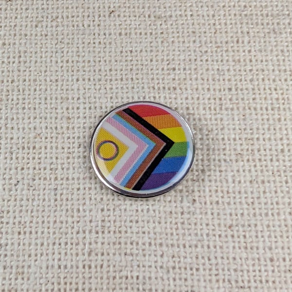 Progress Flag Pin - Pride Themed Badge - Large Resin Topped Pin Badge