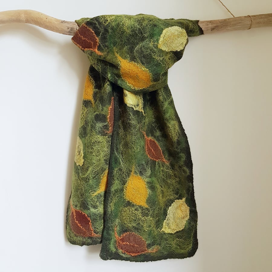 Autumn Leaf hand felted Merino Wool and Silk Scarf
