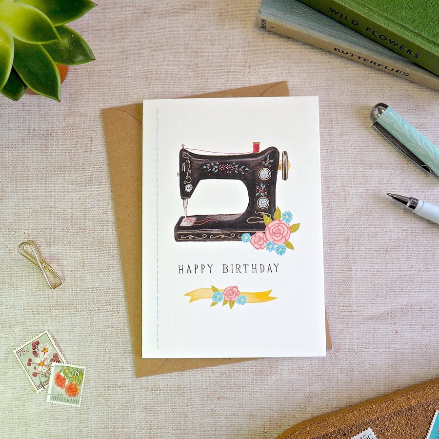 Floral Sewing Machine Birthday Card