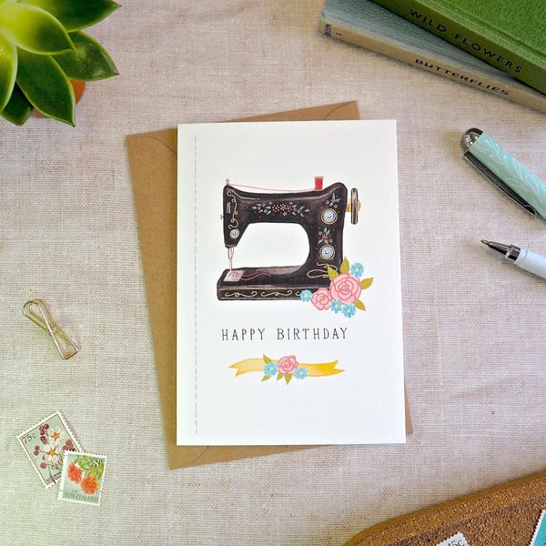 Floral Sewing Machine Birthday Card