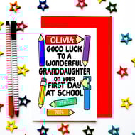 Personalised Back To School Card For Granddaughter, Child Going Starting School