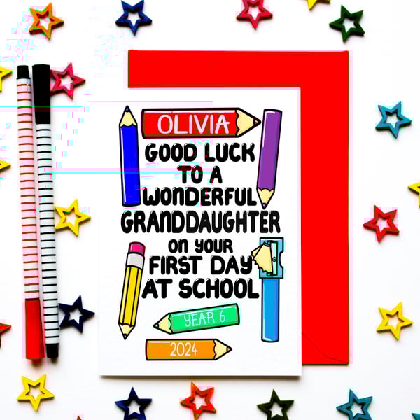 Personalised Back To School Card For Granddaughter, Child Going Starting School