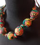 Multicoloured Abstract Vintage Fabric Bead Necklace - Image 2
