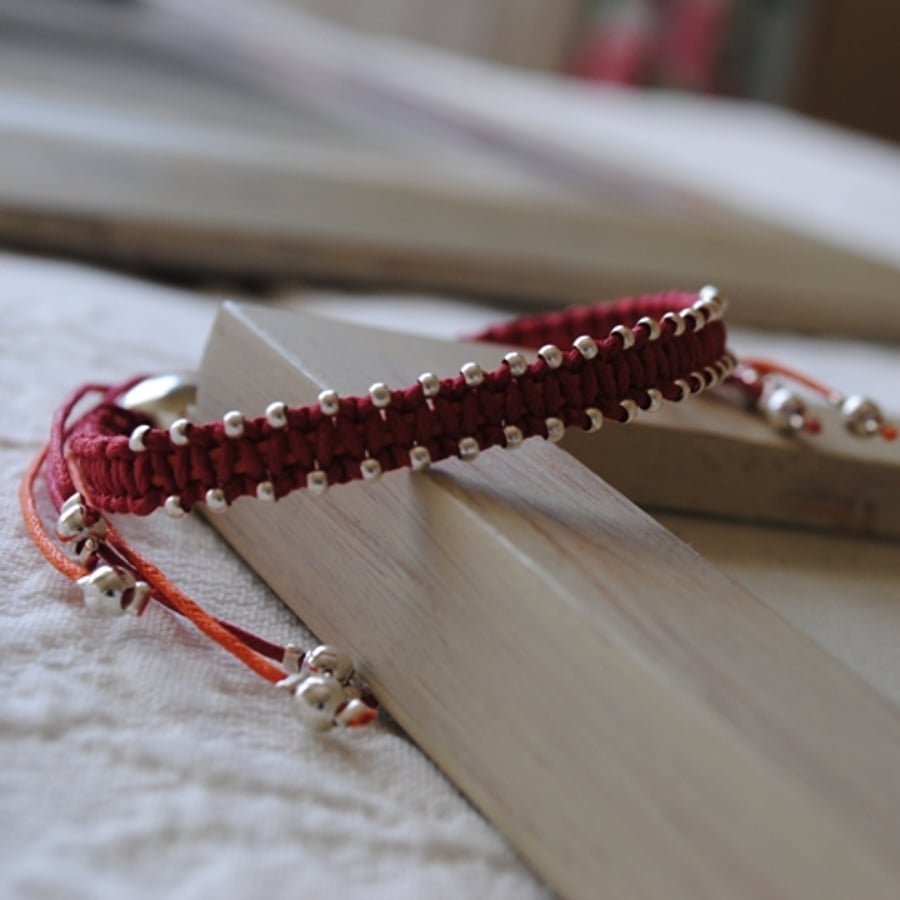 Red macrame friendship bracelet