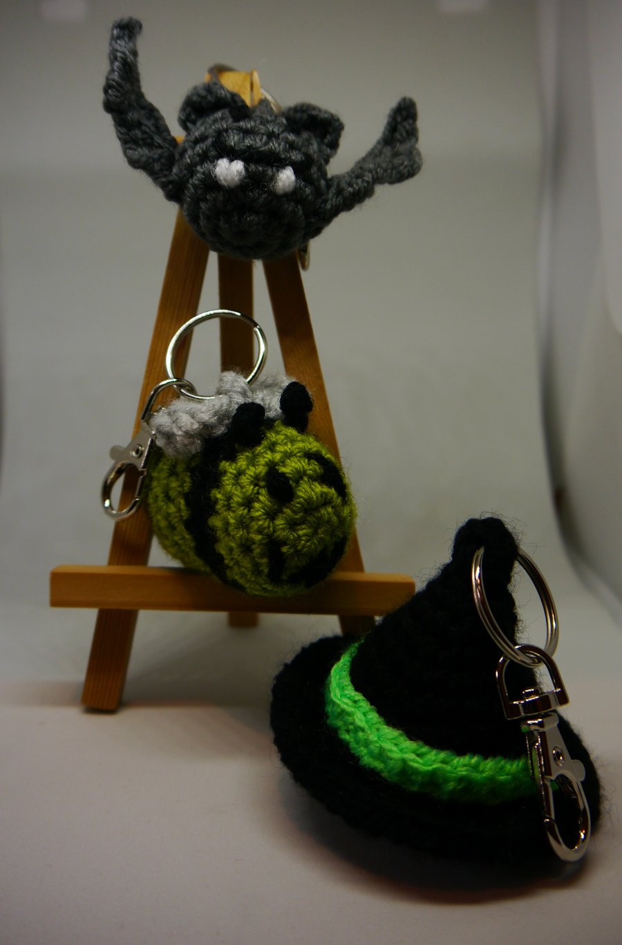 Set of Three Halloween crochet keyrings 