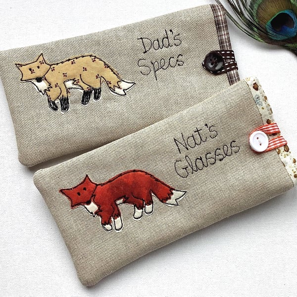 Fox Personalised Glasses Case - Sunnies or Spectacles Pouch Embroidered Gift