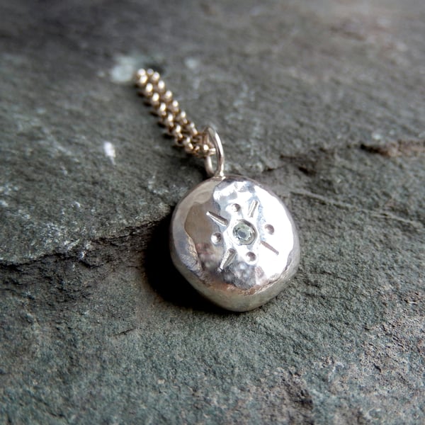 Sterling silver Aquamarine pendant, Handmade Urban Jewellery Design