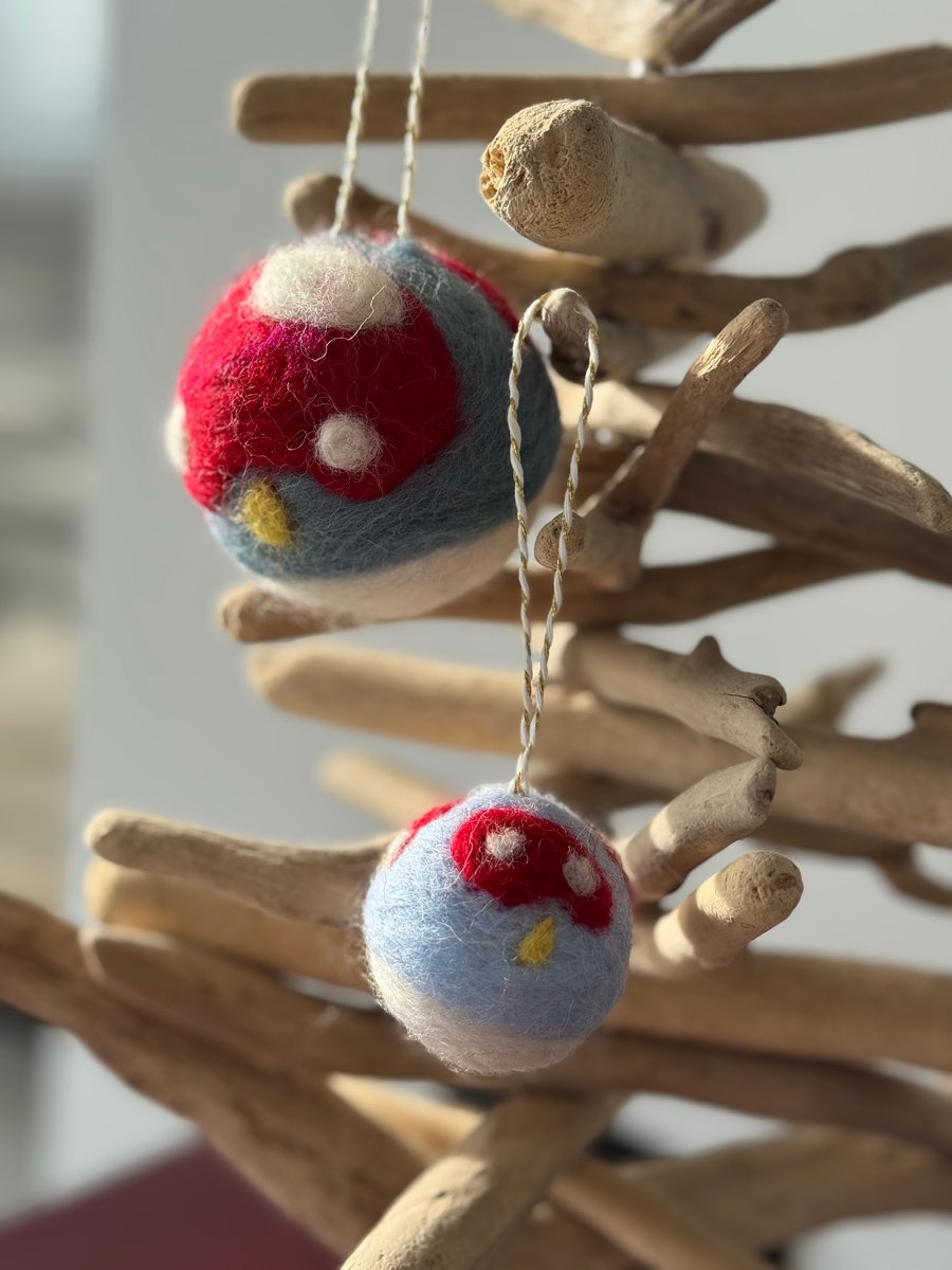 Pair of Felted Toadstool Baubles