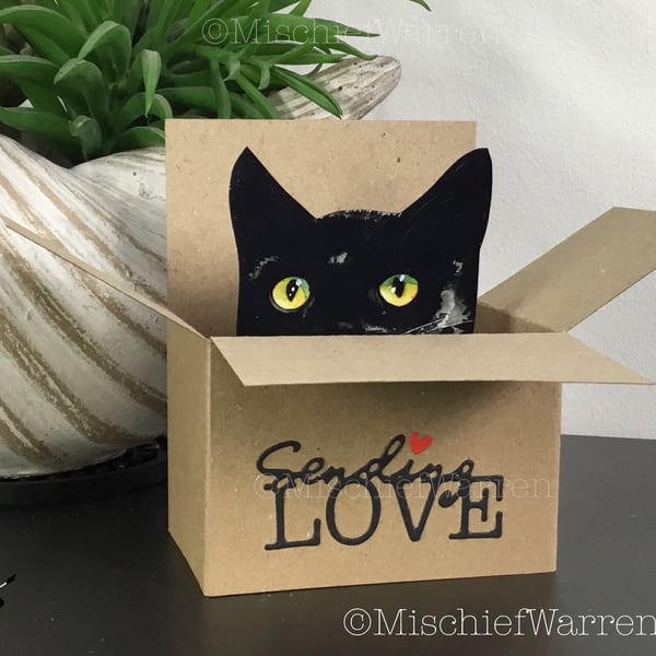 Black Cat Box Card. The Original Cat in a box. Sending Love. Gift card holder.