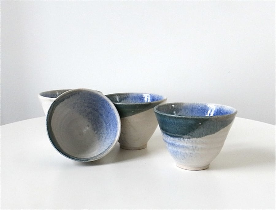 Ceramic goblet tumbler glazed in blue, green, white - handmade stoneware pottery