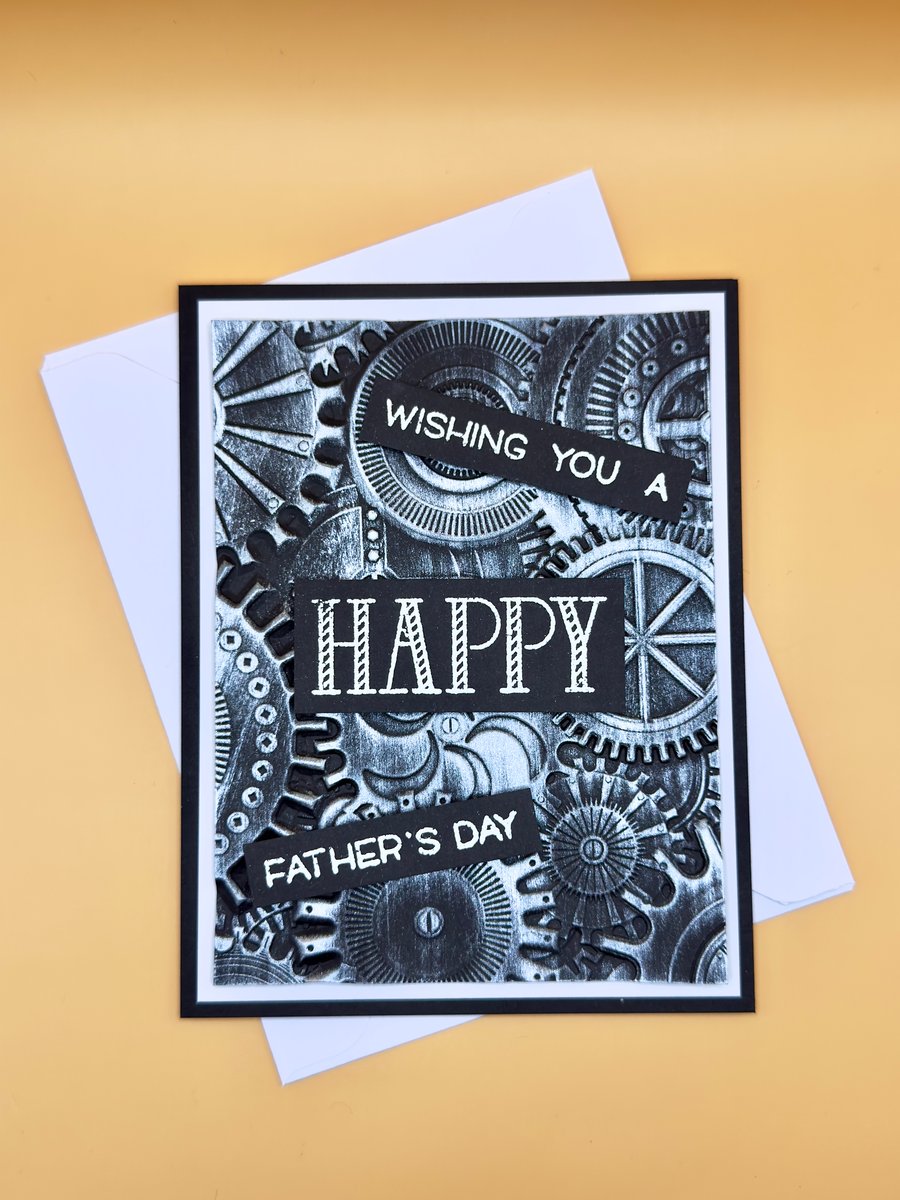 Handmade Father’s Day Card, Steampunk Gears Design “Wishing You a Happy Father’s