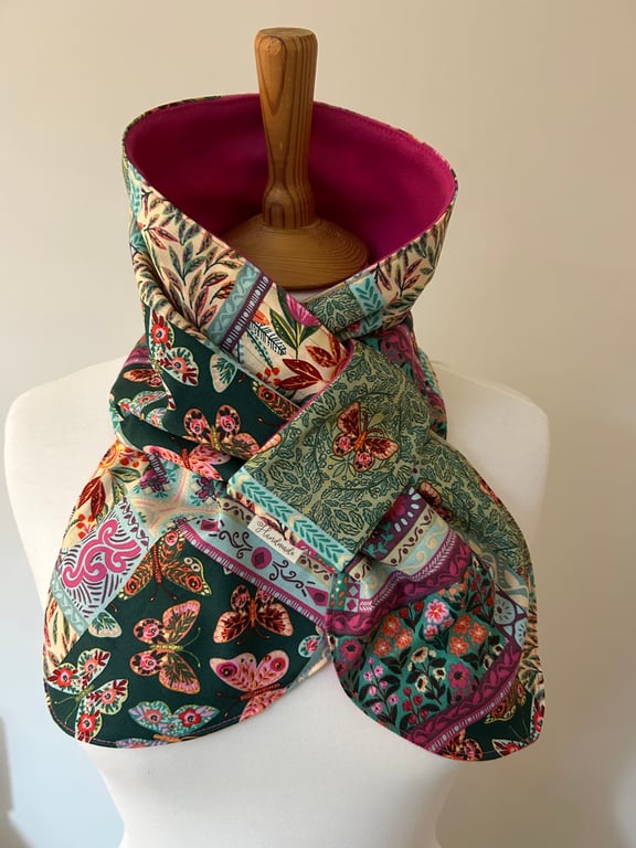 Scarf neck warmer Fleece lined Folk Flora - Bountiful Patchwork