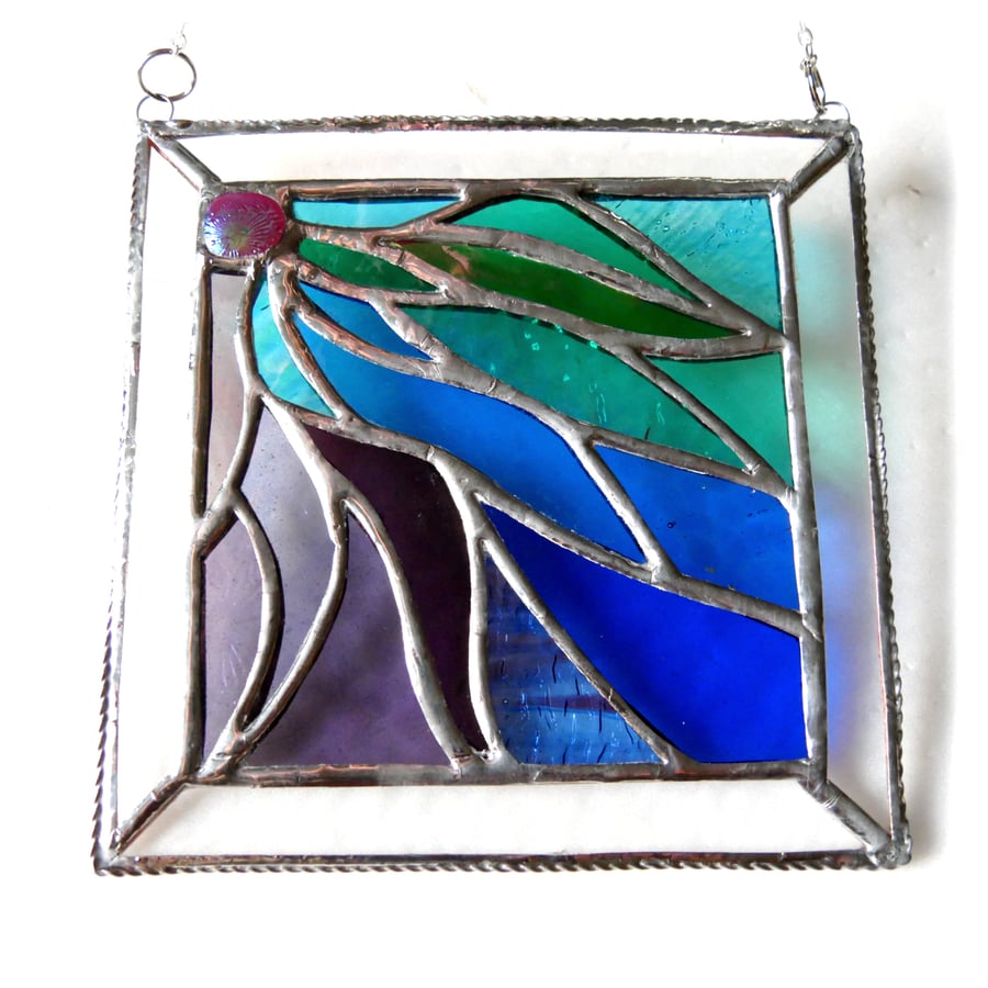 Ribbons Stained Glass Suncatcher Handmade 010 Bordered