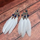 Boho Feather and Lapis Lazuli Dangle Earrings – Silver-Style Dreamcatcher Design