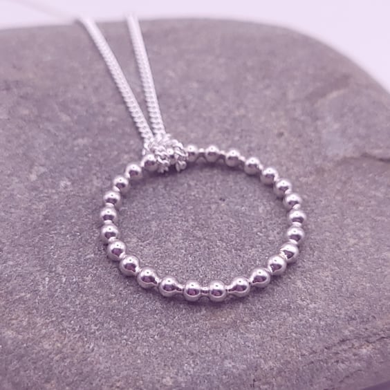 Sterling Silver Beaded Circle Pendant - Ring