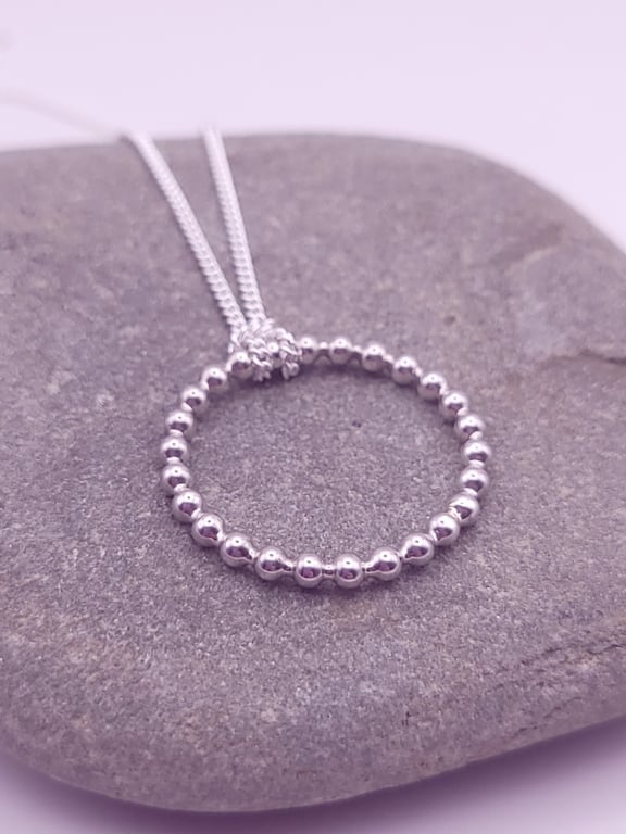 Sterling Silver Beaded Circle Pendant - Ring