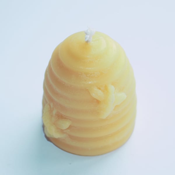 Small beeswax hive candle handmade in Wales from organic beeswax
