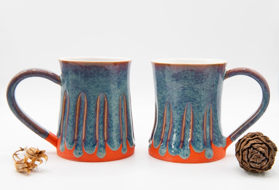 Style 11 (Flame Orange) - Mug - Handmade Ceramic Stoneware