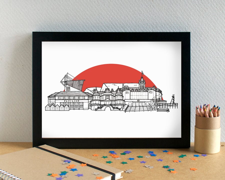 Bournemouth - with AFC Bournemouth's Vitality Stadium - Skyline Art Print