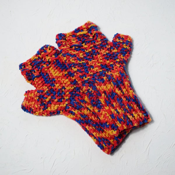 Fingerless Mittens in Bright Primary Colours