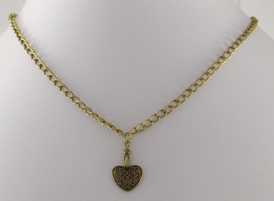 Bronze 16" heart charm necklace