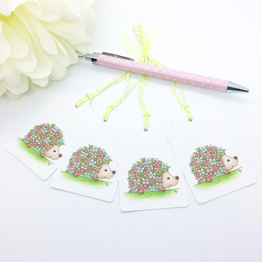 Floral Hedgehog Gift Tags - set of 4 tags