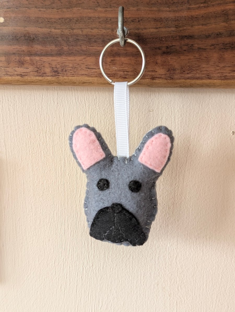 Handmade felt French bulldog dog keyring 