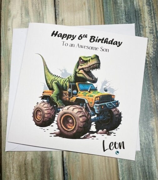 Dinosaur Quad Bike Birthday Card For Him Her Son Grandson Nephew etc