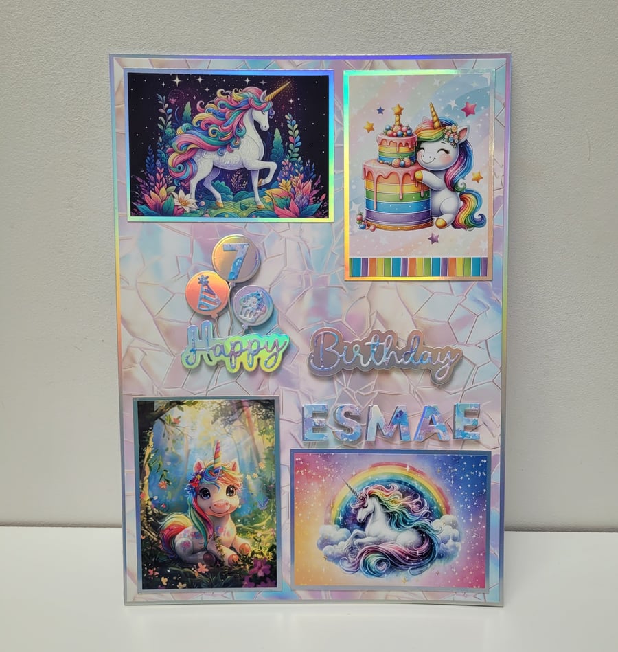 RESERVED FOR RIC - A4 Unicorn Personalised 7th Birthday Card