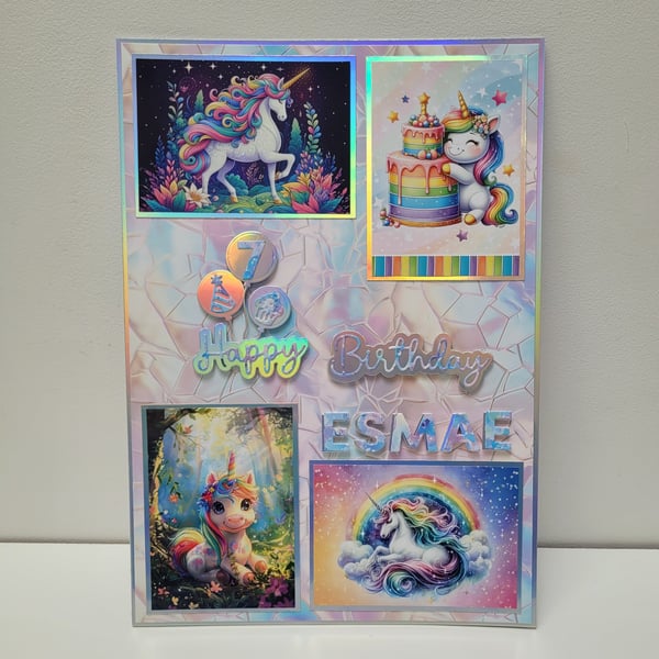RESERVED FOR RIC - A4 Unicorn Personalised 7th Birthday Card