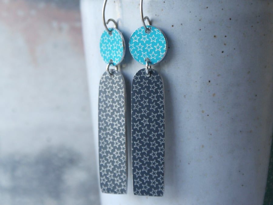 Colour pop long earrings - turquoise & grey
